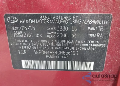 2016 Hyundai Elantra Limited z USA, uszkodzony, nr VIN 5NPDH4AE4GH656193